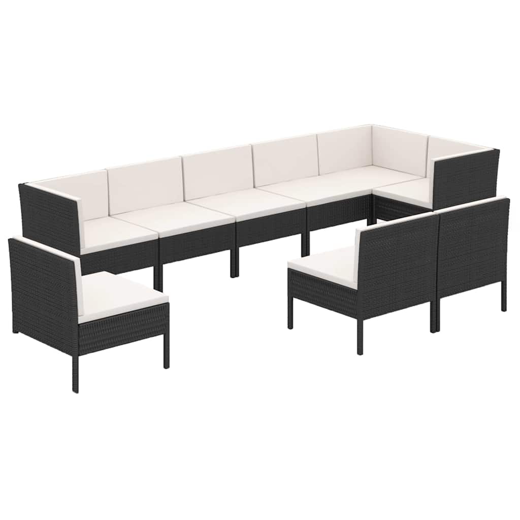 9 részes fekete polyrattan kerti bútorszett párnákkal 2