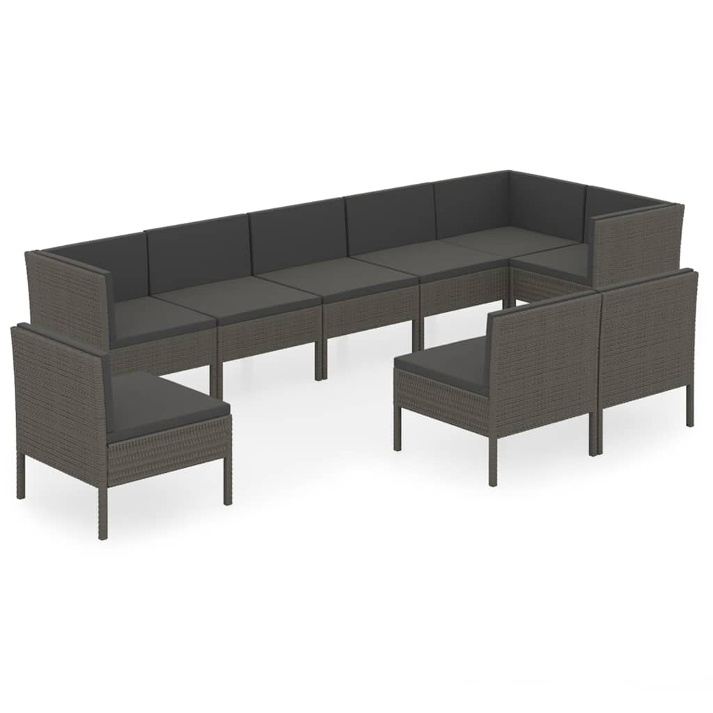9 részes szürke polyrattan ülőgarnitúra párnákkal 2