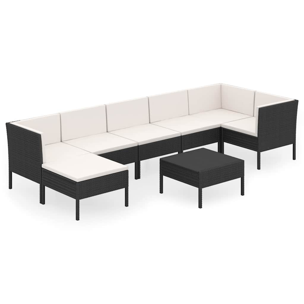 8 részes fekete polyrattan kerti ülőgarnitúra párnákkal 2