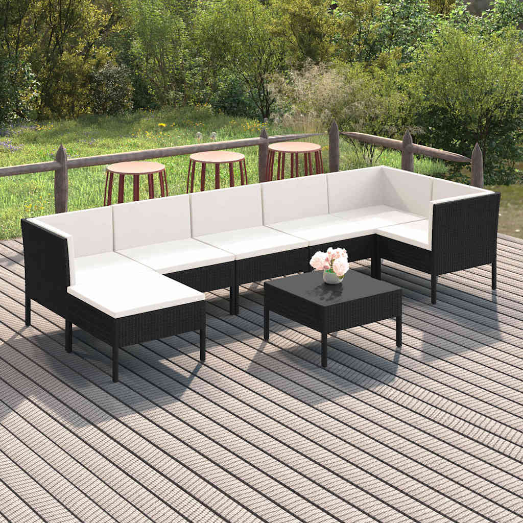 8 részes fekete polyrattan kerti ülőgarnitúra párnákkal