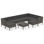 10 részes szürke polyrattan kerti ülőgarnitúra párnákkal 2