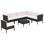 8 részes fekete polyrattan kerti ülőgarnitúra párnákkal 2