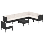 9 részes fekete polyrattan kerti ülőgarnitúra párnákkal 2