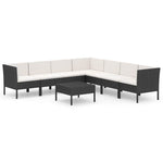 8 részes fekete polyrattan kerti ülőgarnitúra párnákkal 2