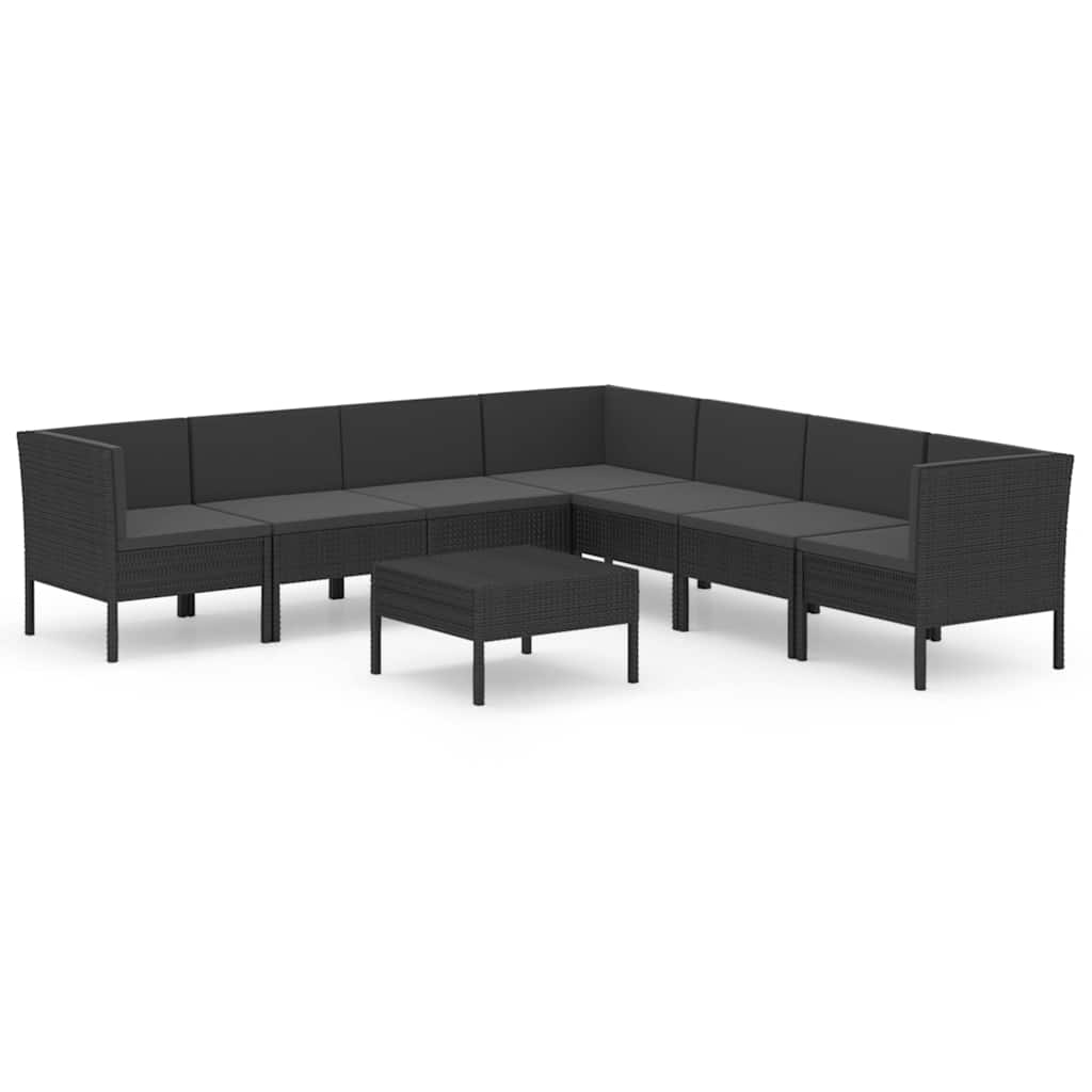 8 részes fekete polyrattan kerti ülőgarnitúra párnákkal 2