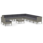 12 részes szürke polyrattan kerti ülőgarnitúra párnákkal 2