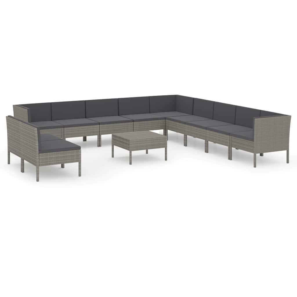 12 részes szürke polyrattan kerti ülőgarnitúra párnákkal 2