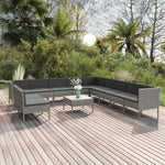 12 részes szürke polyrattan kerti ülőgarnitúra párnákkal