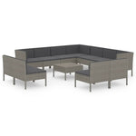 12 részes szürke polyrattan kerti ülőgarnitúra párnákkal 2