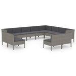 12 részes szürke polyrattan kerti ülőgarnitúra párnákkal 2