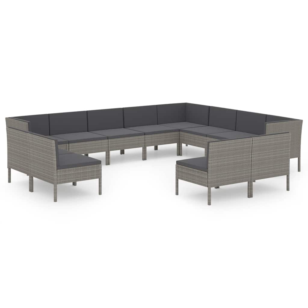 12 részes szürke polyrattan kerti ülőgarnitúra párnákkal 2