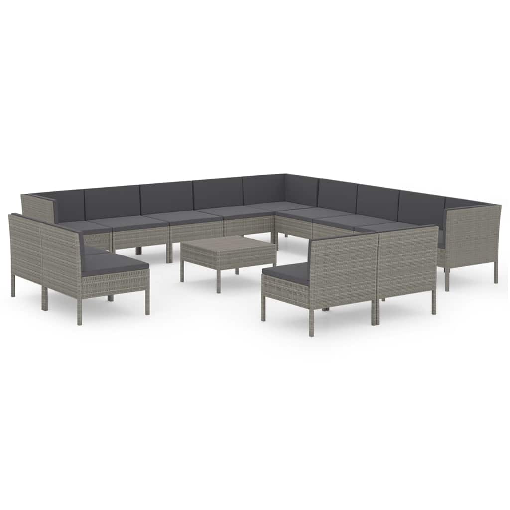 14 részes szürke polyrattan kerti ülőgarnitúra párnákkal 2