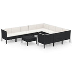 11 részes fekete polyrattan kerti ülőgarnitúra párnákkal 2