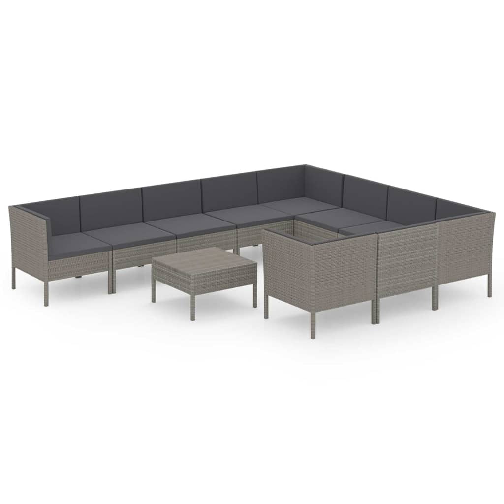 11 részes szürke polyrattan kerti ülőgarnitúra párnákkal 2
