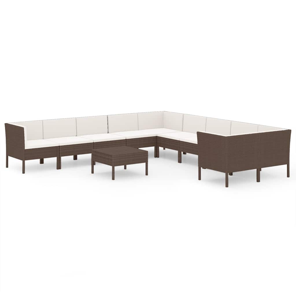 11 részes barna polyrattan kerti bútorszett párnákkal 2