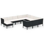 11 részes fekete polyrattan kerti ülőgarnitúra párnákkal 2