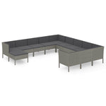 12 részes szürke polyrattan kerti ülőgarnitúra párnákkal 2