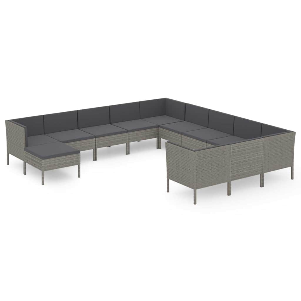 12 részes szürke polyrattan kerti ülőgarnitúra párnákkal 2