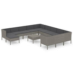 13 részes szürke polyrattan kerti ülőgarnitúra párnákkal 2