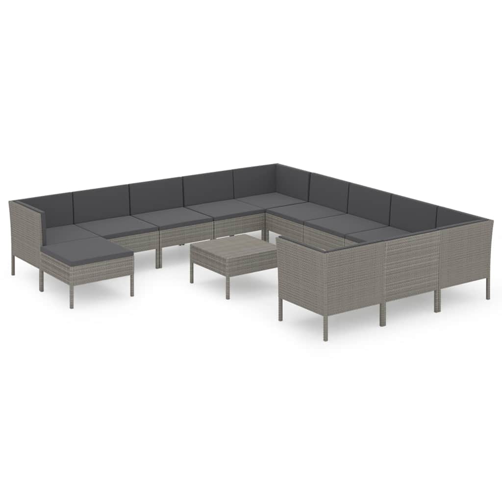 13 részes szürke polyrattan kerti ülőgarnitúra párnákkal 2