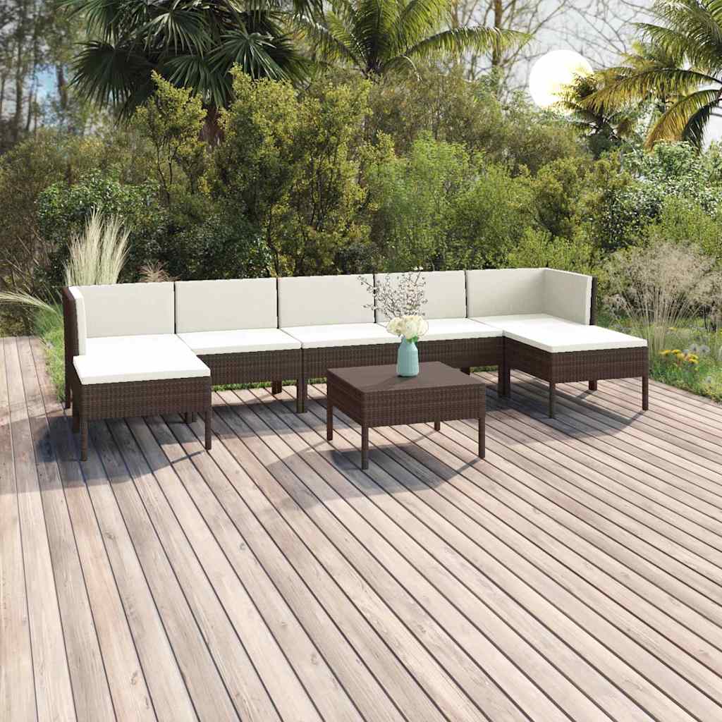 8 részes barna polyrattan kerti bútorszett párnákkal