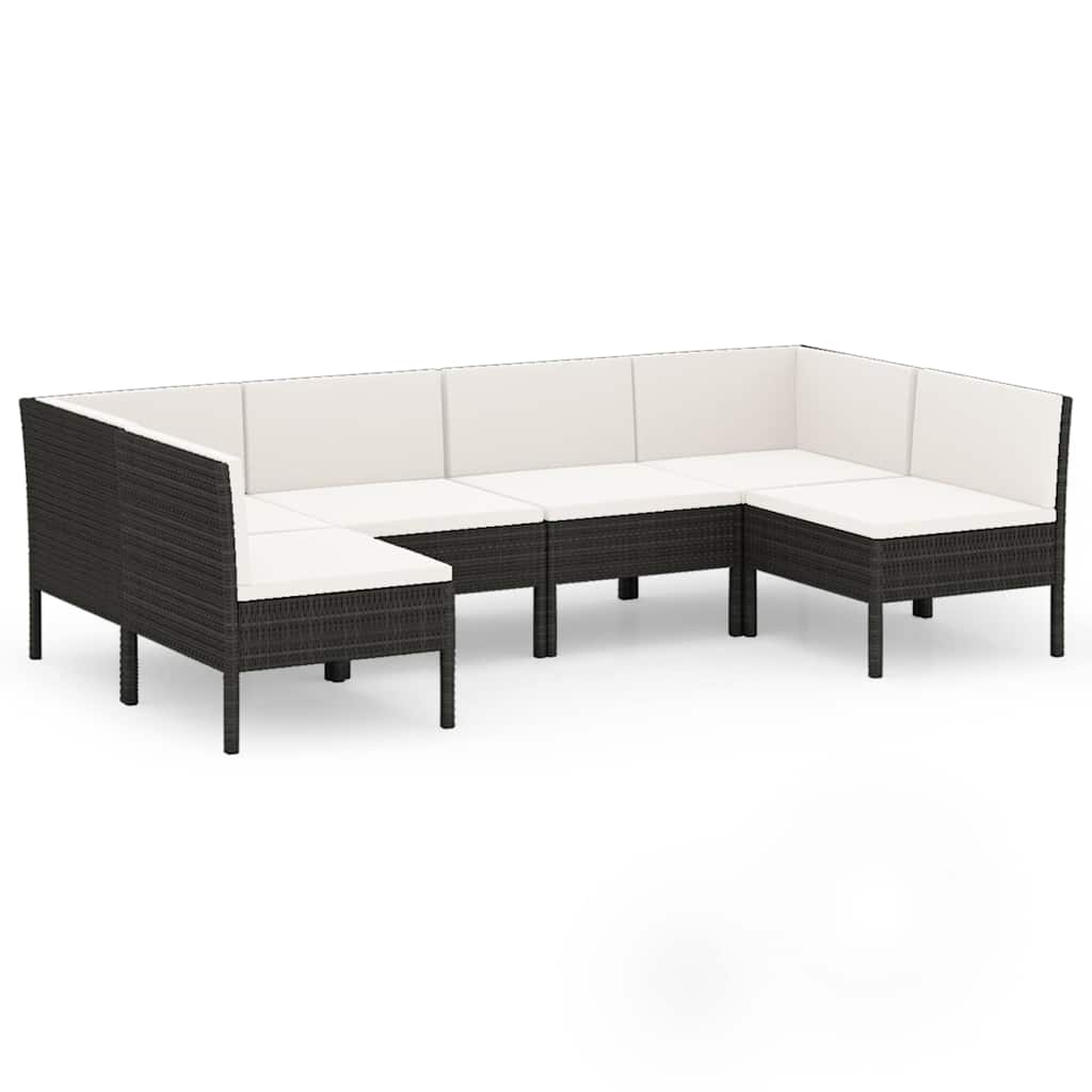 6 részes fekete polyrattan kerti ülőgarnitúra párnákkal 2