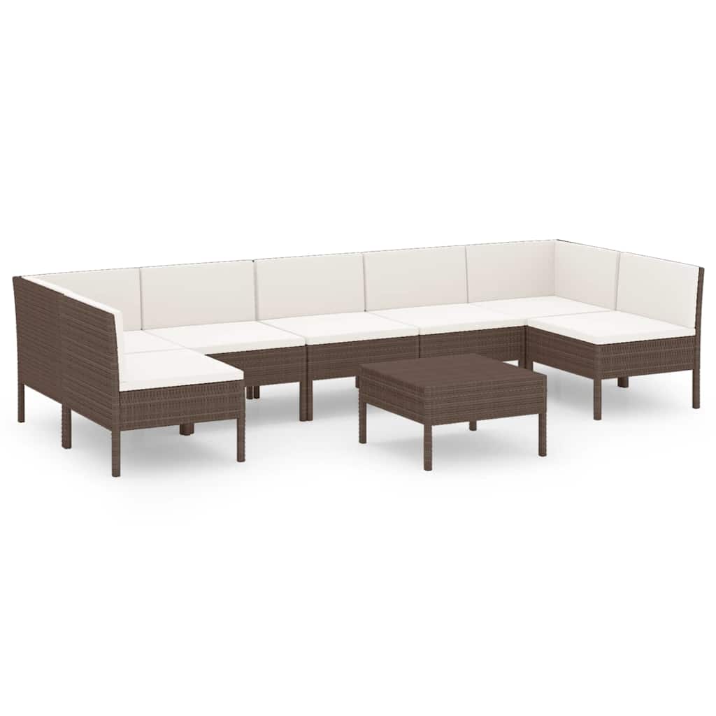 8 részes barna polyrattan kerti bútorszett párnákkal 2