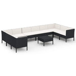 11 részes fekete polyrattan kerti ülőgarnitúra párnákkal 2