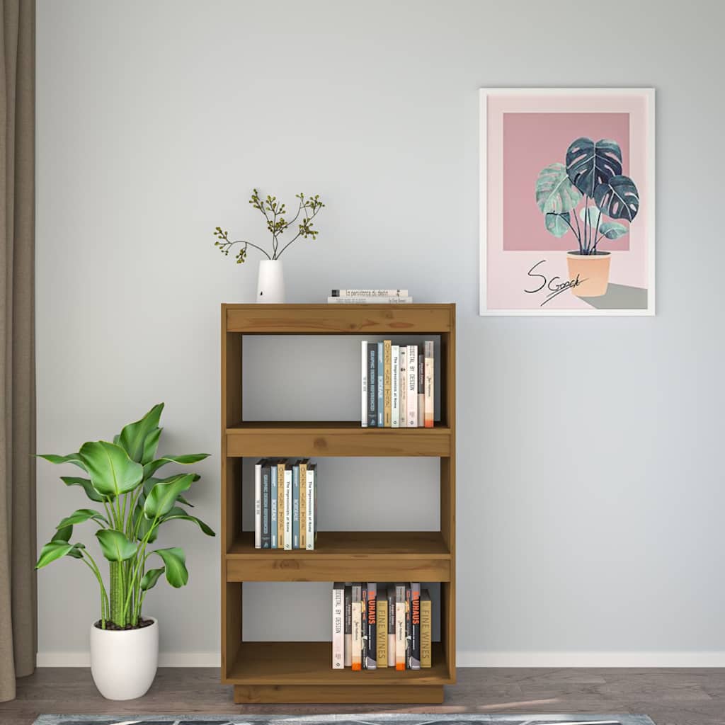 Mézbarna tömör fenyőfa könyvszekrény/térelválasztó 60x35x103 cm 3