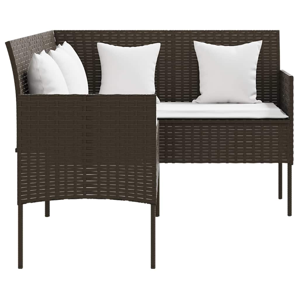 Barna polyrattan L-alakú kanapé párnával 4