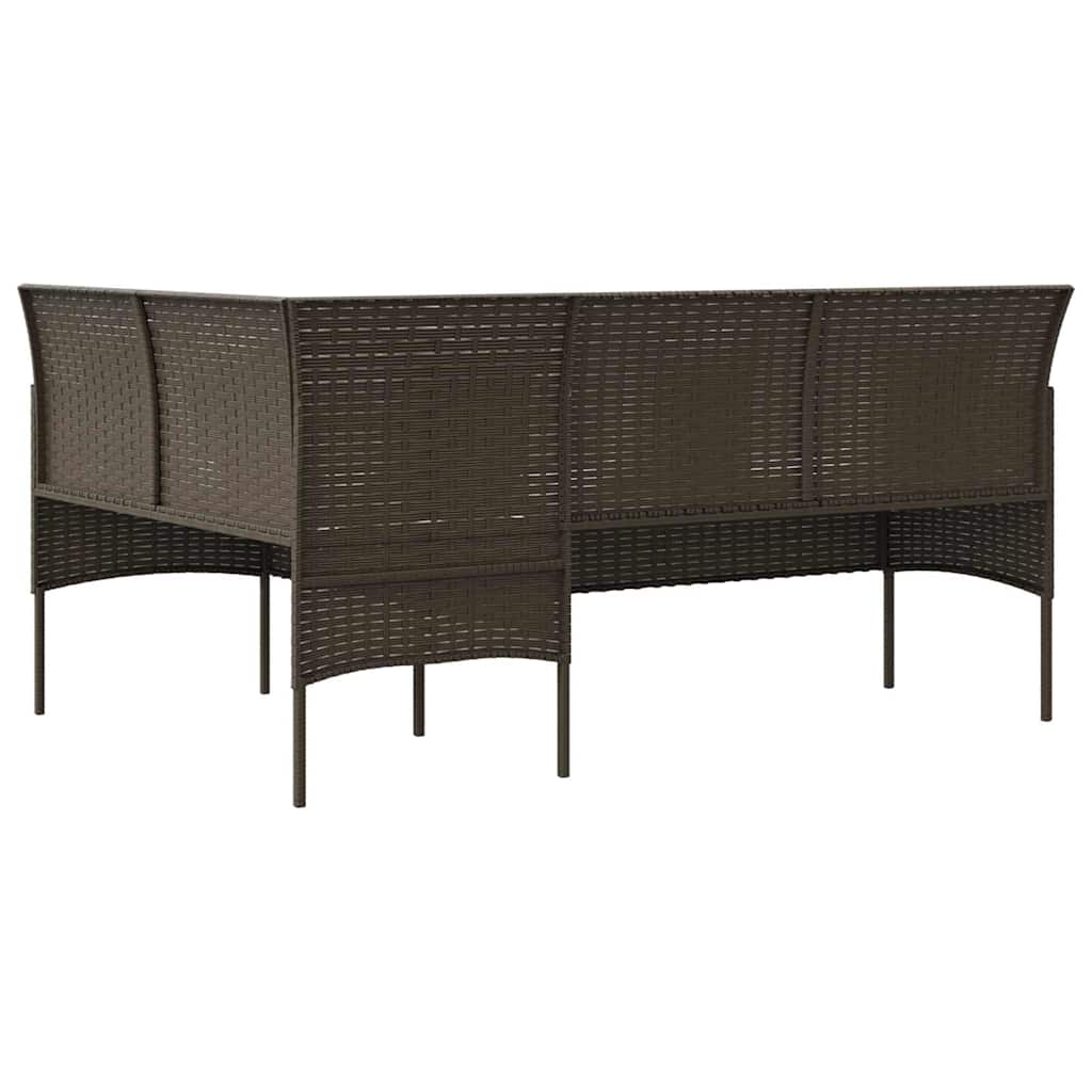 Barna polyrattan L-alakú kanapé párnával 5