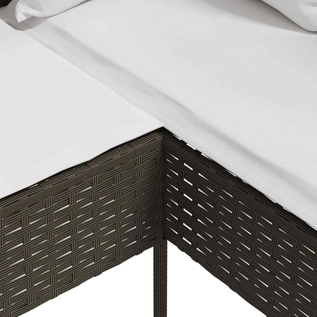 Barna polyrattan L-alakú kanapé párnával 6