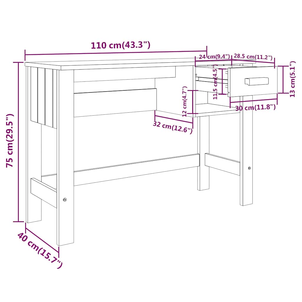 HAMAR sötétszürke tömör fenyőfa íróasztal 110 x 40 x 75 cm 9