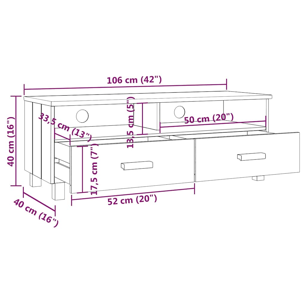 HAMAR sötétszürke tömör fenyőfa TV-szekrény 106 x 40 x 40 cm 9