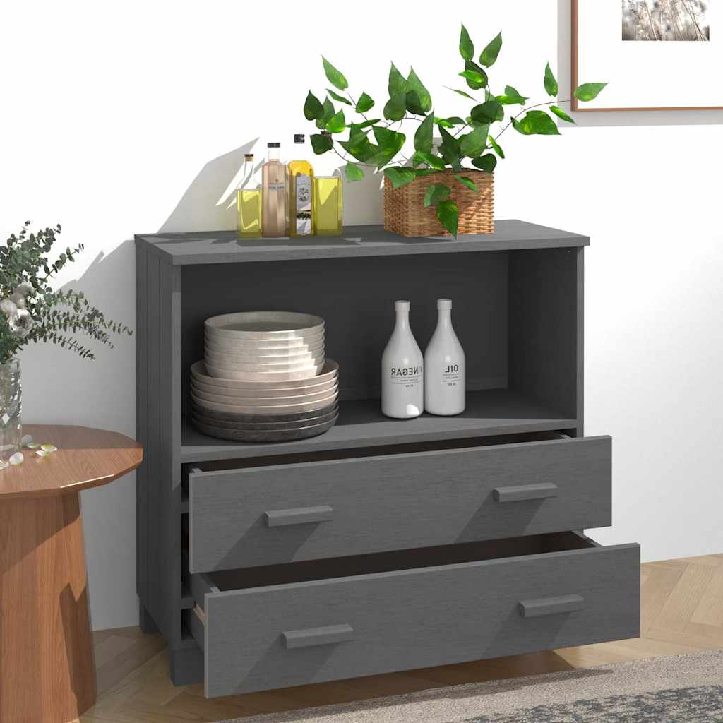 HAMAR sötétszürke tömör fenyőfa tálalószekrény 85 x 35 x 80 cm 3
