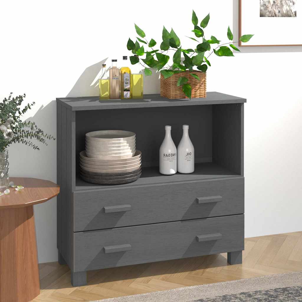 HAMAR sötétszürke tömör fenyőfa tálalószekrény 85 x 35 x 80 cm