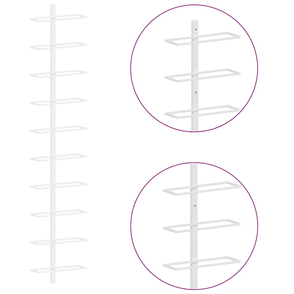 Fehér fém falra szerelhető bortartó állvány 10 palacknak 9