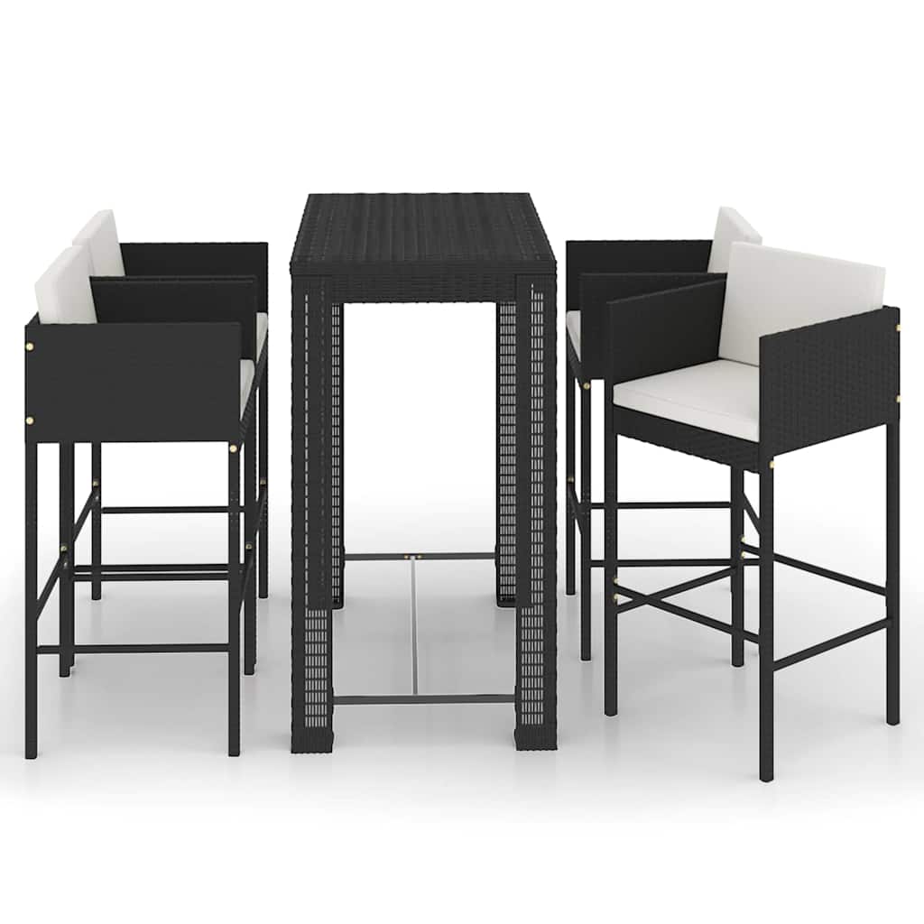 5 részes fekete polyrattan kerti bárszett párnákkal 2