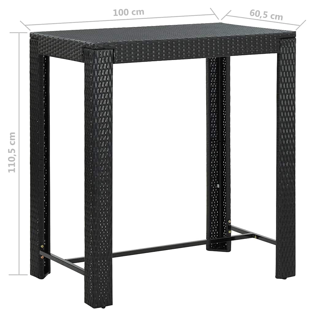 5 részes fekete polyrattan kerti bárszett párnákkal 9