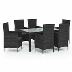 7 részes fekete polyrattan kültéri étkezőszett párnákkal 2