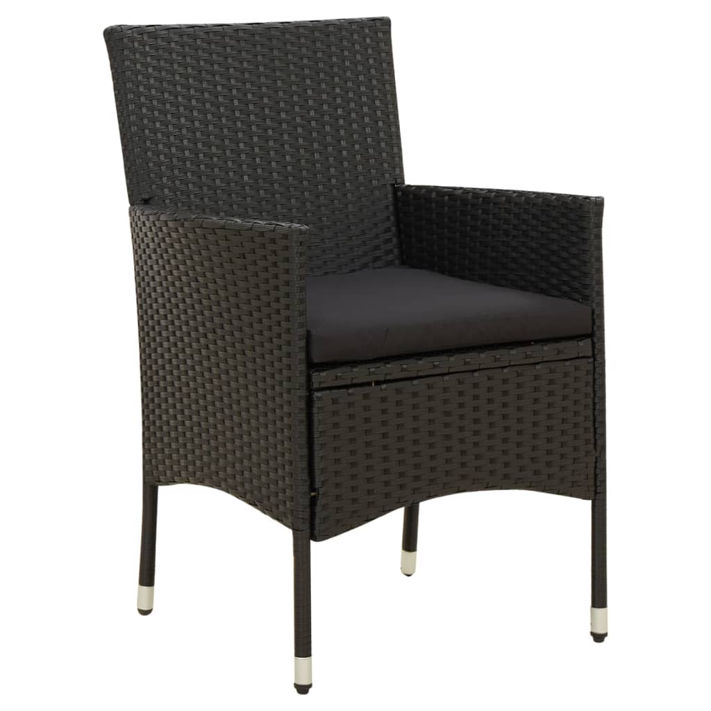 7 részes fekete polyrattan kültéri étkezőszett párnákkal 3