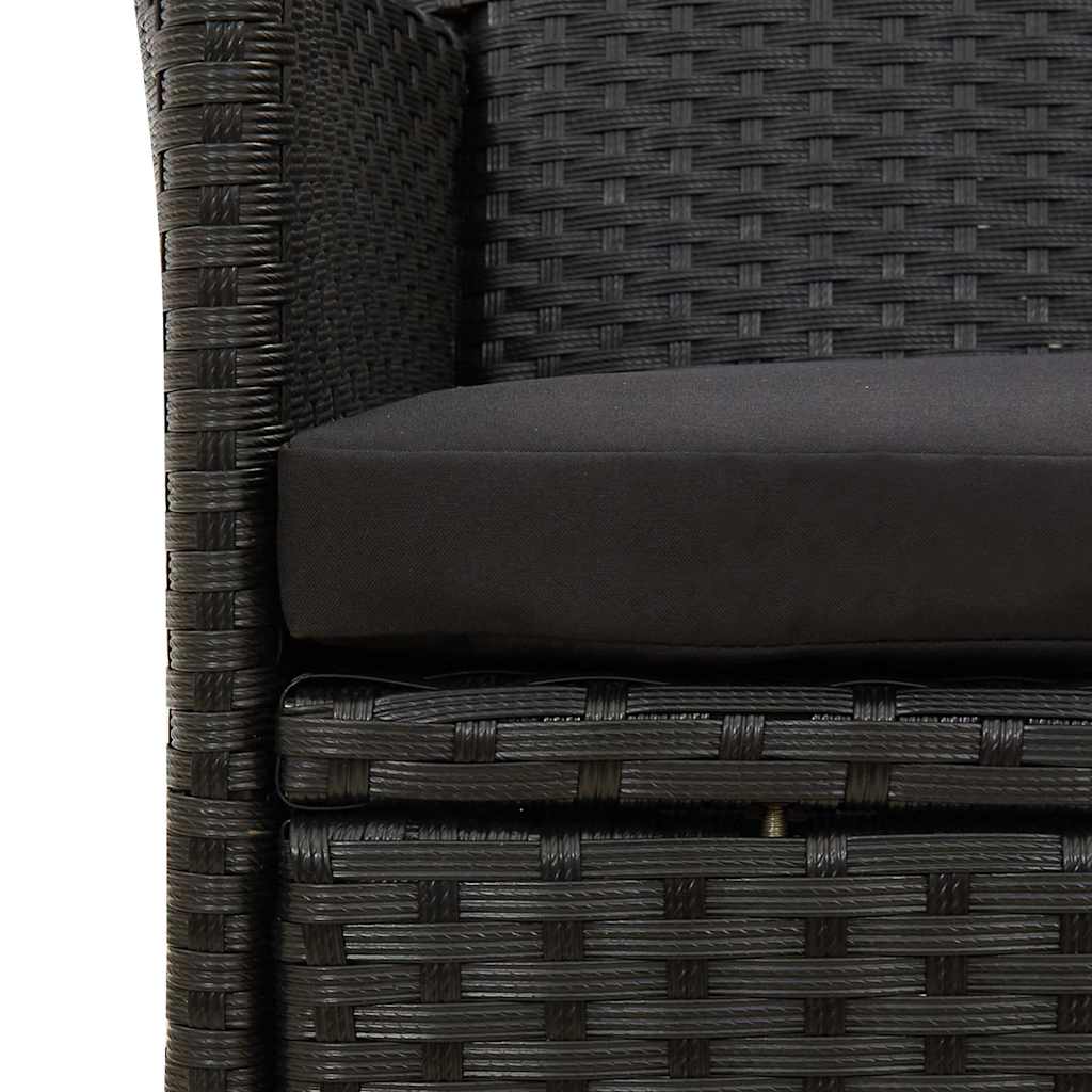 7 részes fekete polyrattan kültéri étkezőszett párnákkal 7