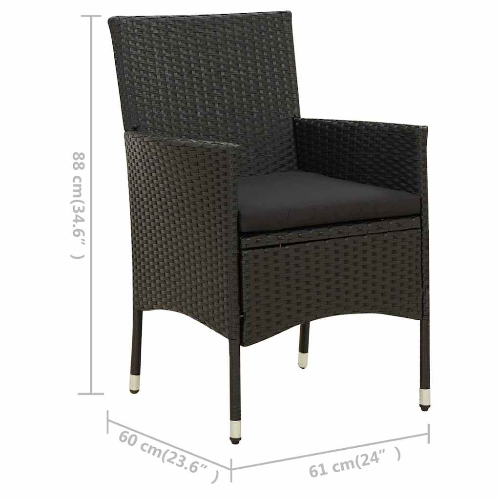 7 részes fekete polyrattan kültéri étkezőszett párnákkal 10