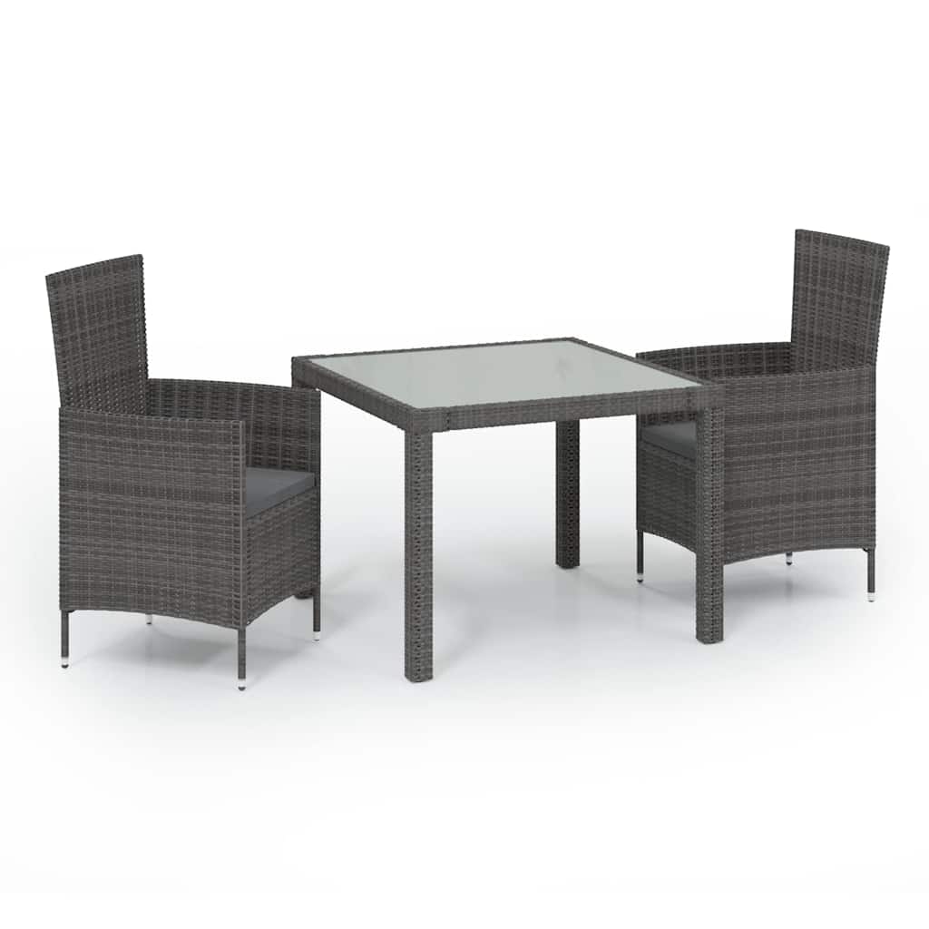 3 részes szürke polyrattan kültéri étkezőszett párnákkal 2