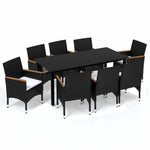 9 részes fekete polyrattan kerti étkezőgarnitúra párnákkal 2