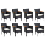 9 részes fekete polyrattan kerti étkezőgarnitúra párnákkal 3