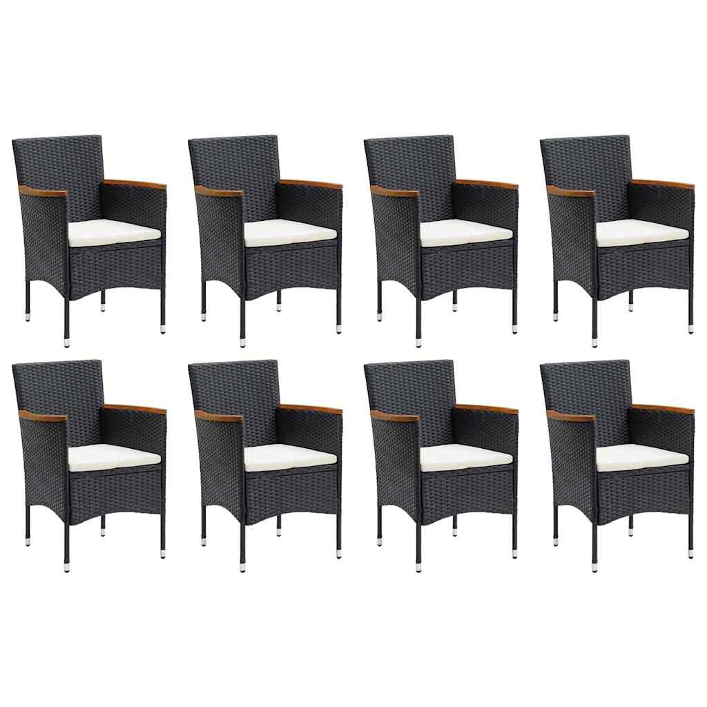 9 részes fekete polyrattan kerti étkezőgarnitúra párnákkal 3