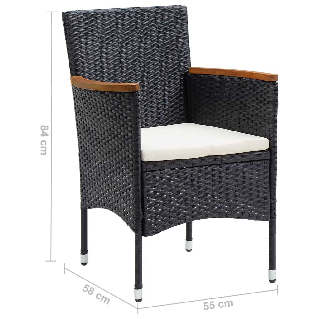 9 részes fekete polyrattan kerti étkezőgarnitúra párnákkal 11