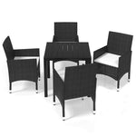5 részes fekete polyrattan kerti étkezőgarnitúra párnákkal 2