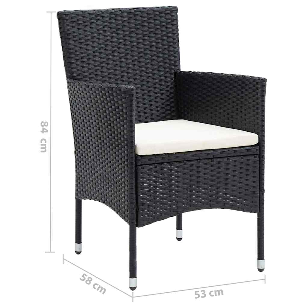 5 részes fekete polyrattan kerti étkezőgarnitúra párnákkal 11